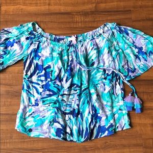 Lilly Pulitzer, off the shoulder shirt